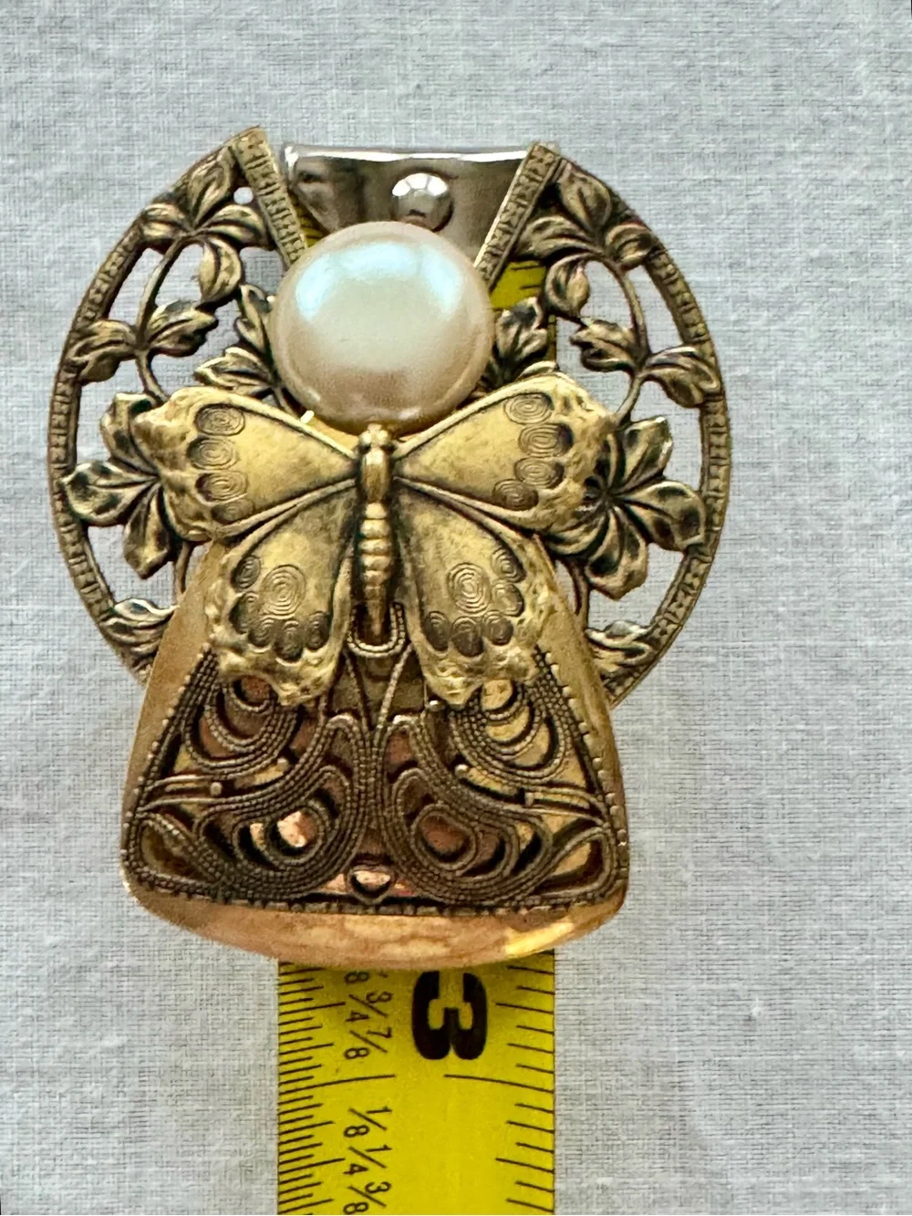 Vintage Gold Butterfly Angel Accent with Pearl 1996 signed